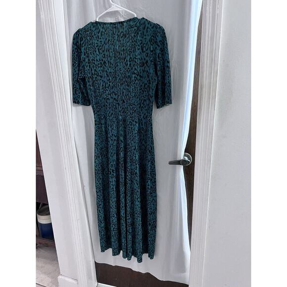 ASOS Green Black Animal Print Pleated Midi Faux Wrap Dress 6 - Picture 7 of 7